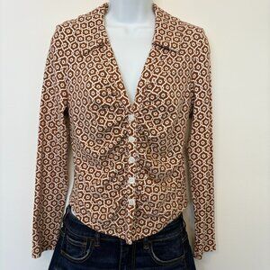 Maeve by Anthropologie Long Sleeve Brown Patterned Long Sleeve Shirt Women's M